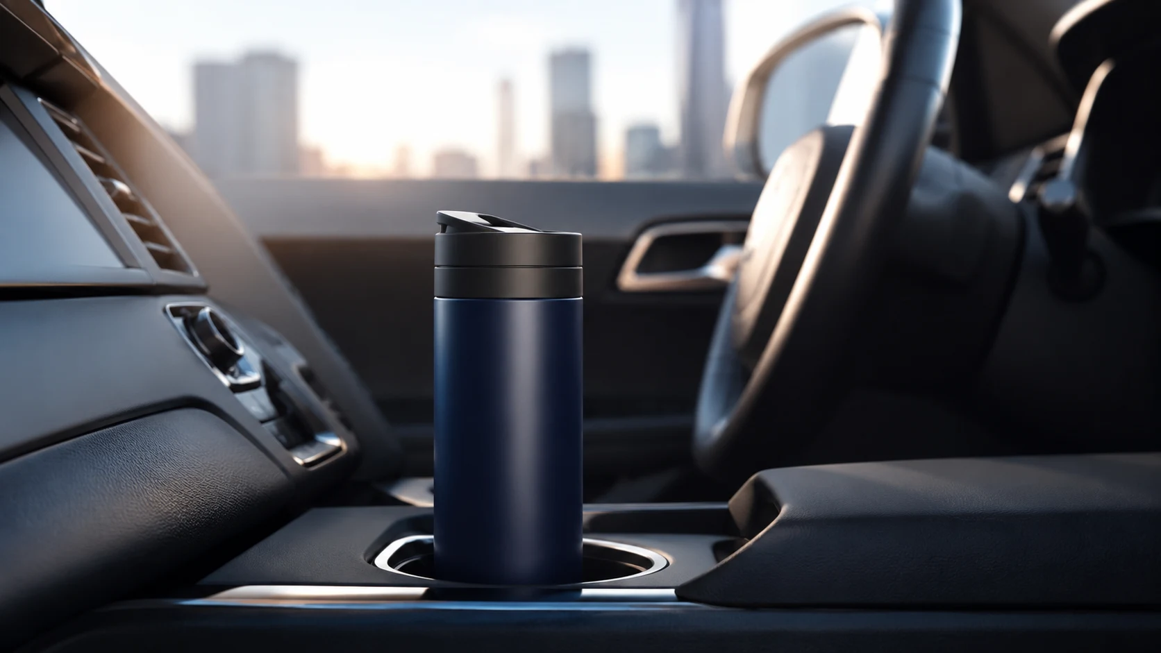 Hydrova travel mug di dalam mobil